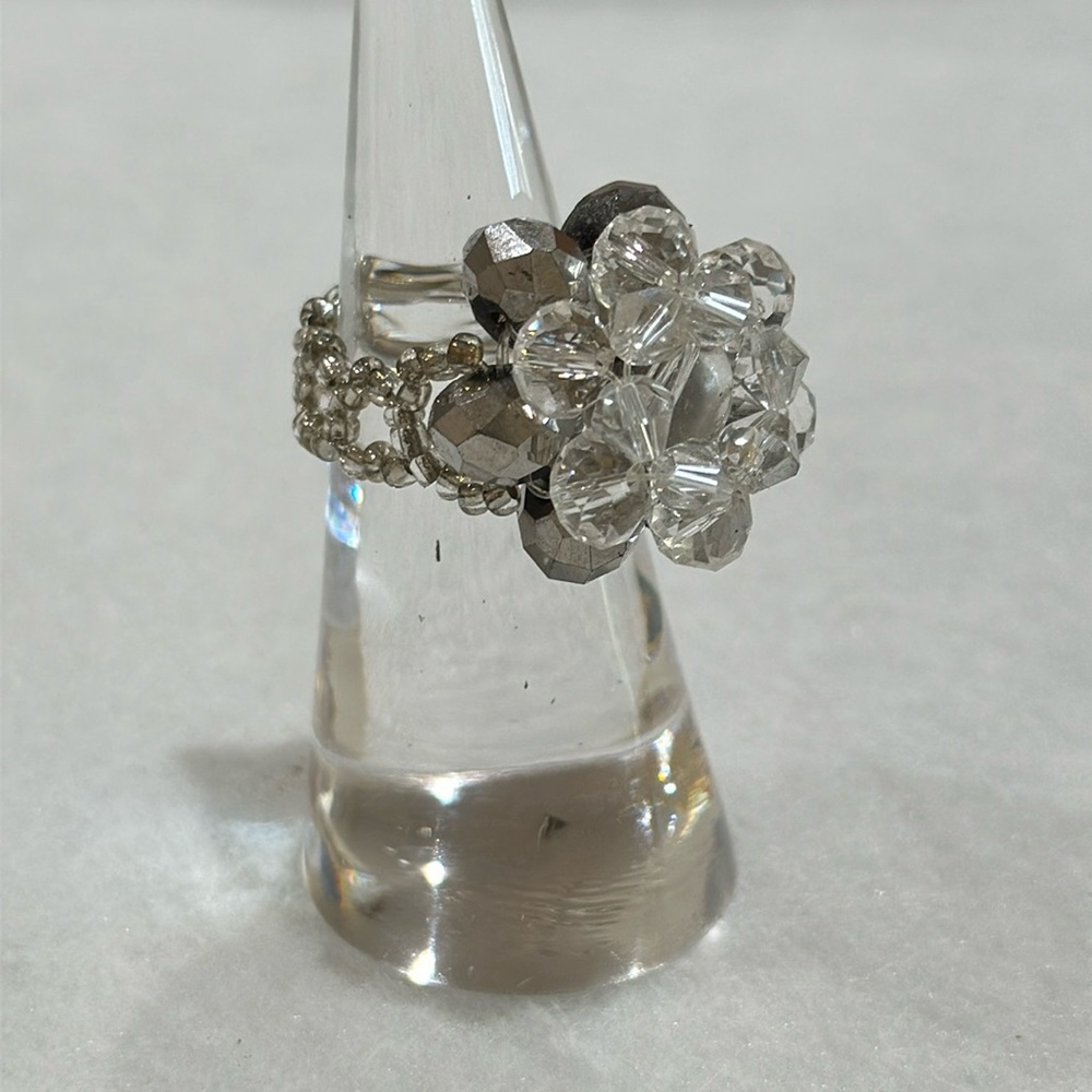 Handmade seed bead and sparkling faceted beaded ring size 9